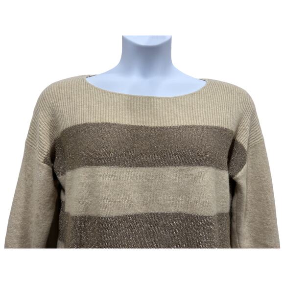 Coldwater Creek L/14 Boatneck Shimmer Striped Angora Cashmere Wool Blend Sweater - Picture 5 of 12
